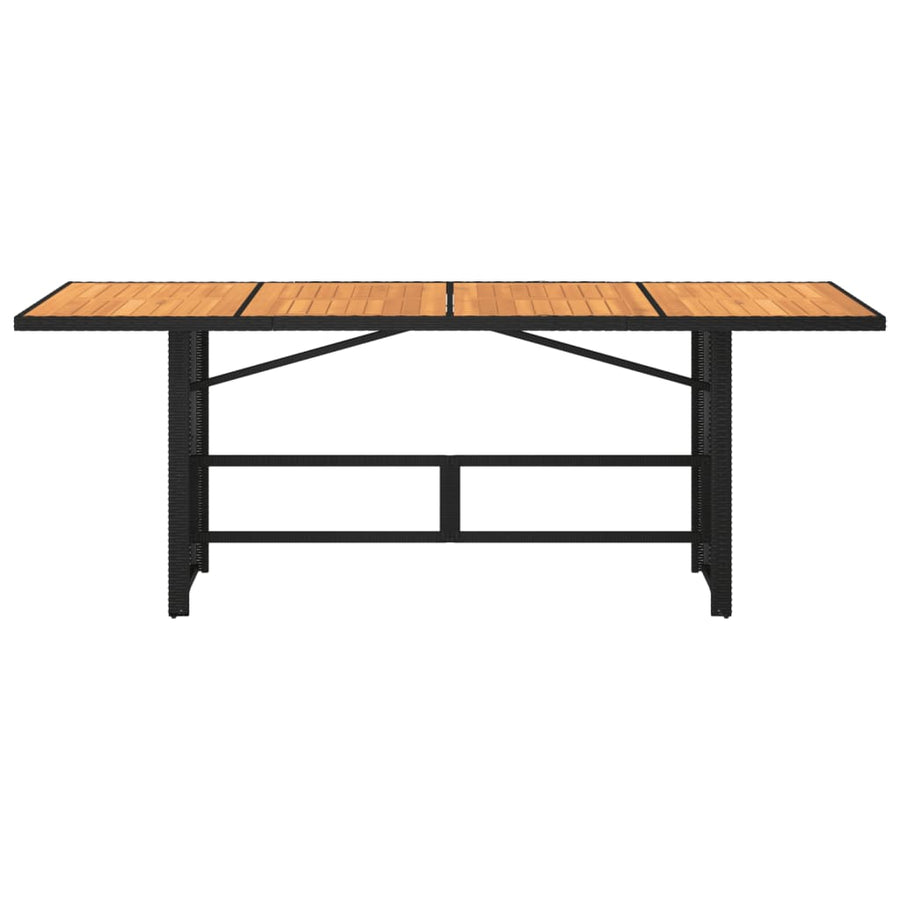 Garden Table with Acacia Wood Top Black 190x80x75cm Poly Rattan