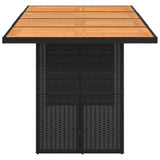 Garden Table with Acacia Wood Top Black 190x80x75 cm Poly Rattan - 45-Degree Angle
