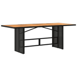 Garden Table with Acacia Wood Top Black 190x80x75 cm Poly Rattan - Rear View