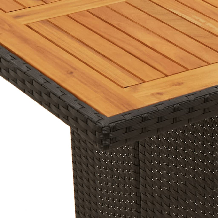 Garden Table with Acacia Wood Top Black 190x80x75cm Poly Rattan