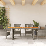 Garden Table with Acacia Wood Top Grey 190x80x75 cm Poly Rattan - Side View