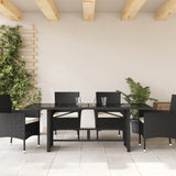 Garden Table with Glass Top Black 190x80x75 cm Poly Rattan - Side View
