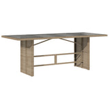 Garden Table with Glass Top Beige 190x80x75 cm Poly Rattan - Front View