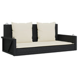 Swing Bench with Cushions Black 119x56x48 cm Poly Rattan - Front View