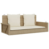 Swing Bench with Cushions Beige 119x56x48 cm Poly Rattan - Front View