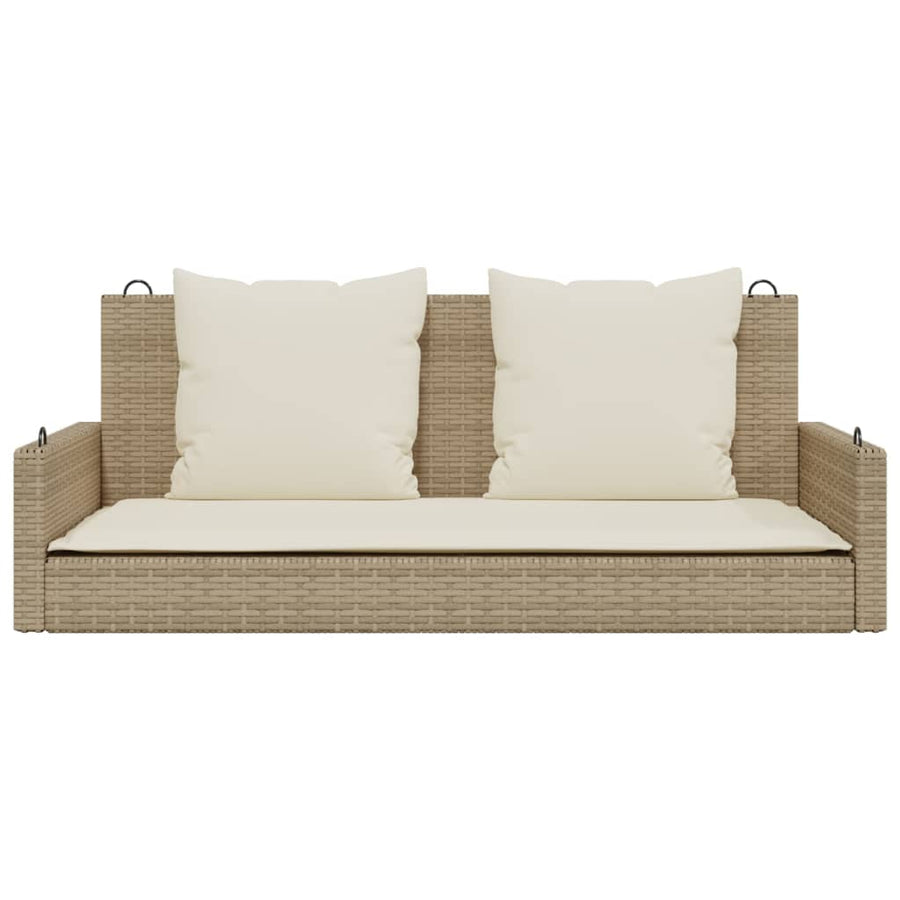 Swing Bench with Cushions Beige 119x56x48 cm Poly Rattan
