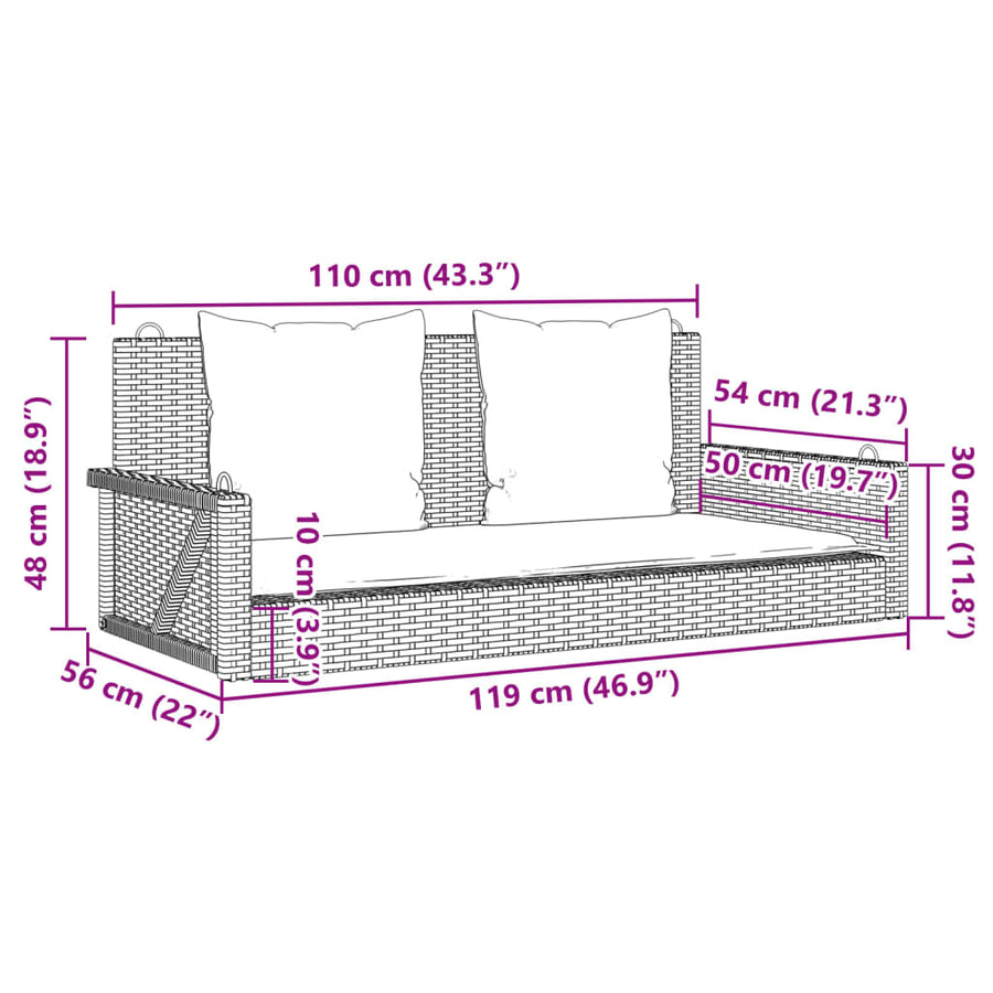 Swing Bench with Cushions Beige 119x56x48 cm Poly Rattan