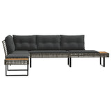 Garden Sofa with Cushions L-shaped Grey Poly Rattan and Acacia - Top-Down View