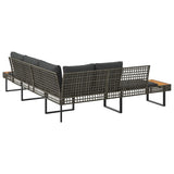 Garden Sofa with Cushions L-shaped Grey Poly Rattan and Acacia - 45-Degree Angle