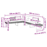 Garden Sofa with Cushions L-shaped Grey Poly Rattan and Acacia - Close-Up Angle