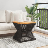 Coffee Table with Wire Base Black 38x38x38 cm Solid Wood Acacia - Side View