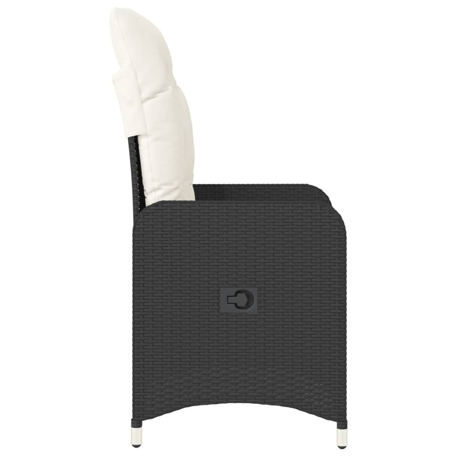 Reclining Garden Chair with Cushions Black Poly Rattan