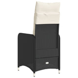 Reclining Garden Chair with Cushions Black Poly Rattan - Rear View
