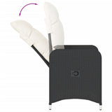 Reclining Garden Chair with Cushions Black Poly Rattan