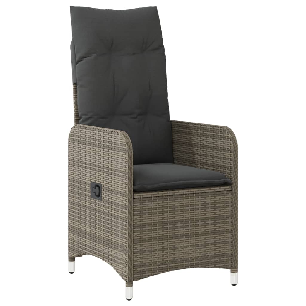 Reclining Garden Chair with Cushions Grey Poly Rattan
