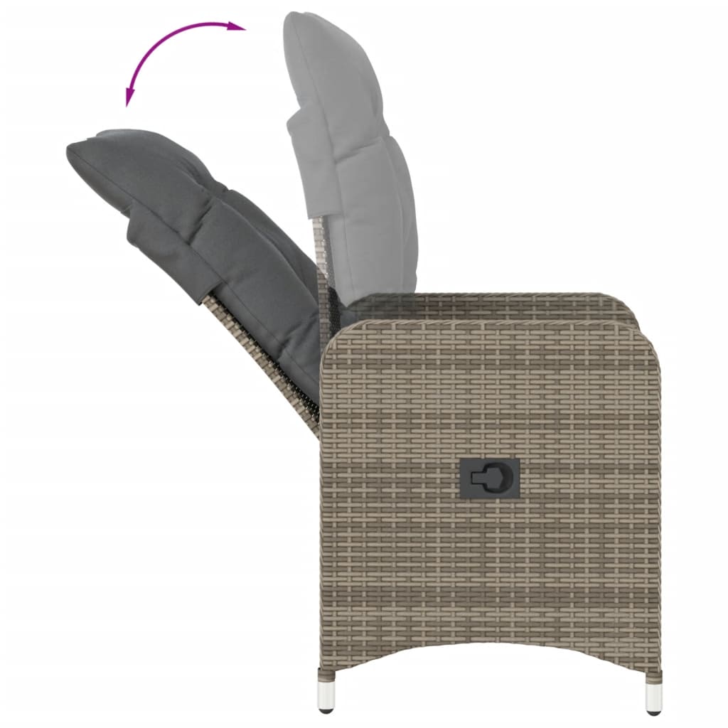 Reclining Garden Chair with Cushions Grey Poly Rattan