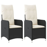 Reclining Garden Chairs 2 pcs with Cushions Black Poly Rattan - Front View