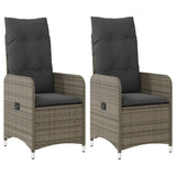 Reclining Garden Chairs 2 pcs with Cushions Grey Poly Rattan - Front View
