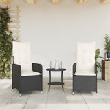 Reclining Garden Chairs 2 pcs with Table Black Poly Rattan