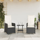 Reclining Garden Chairs 2 pcs with Table Black Poly Rattan - Side View
