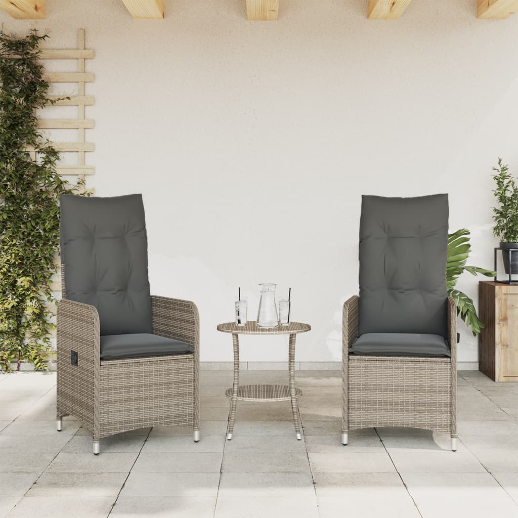 Reclining Garden Chairs 2 pcs with Table Grey Poly Rattan