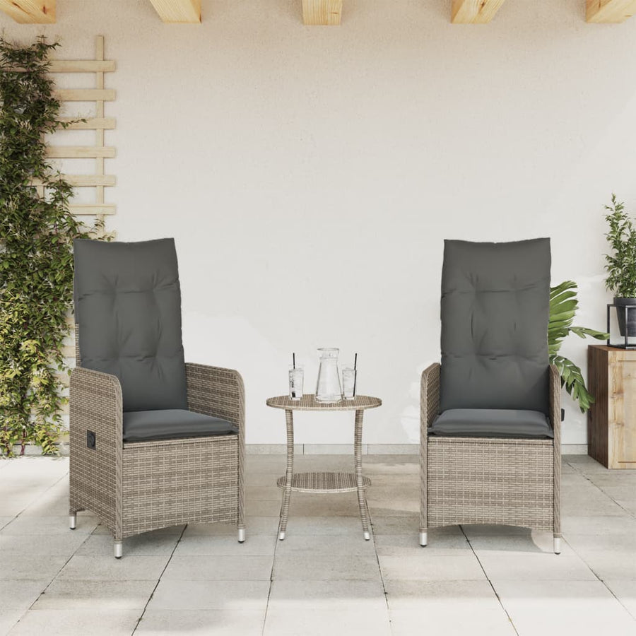 Reclining Garden Chairs 2 pcs with Table Grey Poly Rattan