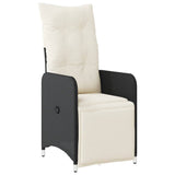 Reclining Garden Chair with Cushions Black Poly Rattan - Front View