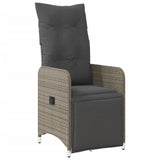 Reclining Garden Chair with Cushions Grey Poly Rattan - Front View