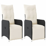Reclining Garden Chairs 2 pcs with Cushions Black Poly Rattan - Front View