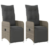 Reclining Garden Chairs 2 pcs with Cushions Grey Poly Rattan - Front View