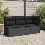 Garden Sofa Armless with Cushions Black Poly Rattan - Side View
