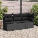 Garden Sofa Corner with Cushions Black Poly Rattan - Side View