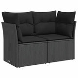 Garden Sofa with Cushions 2-Seater Black Poly Rattan - Front View