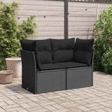 Garden Sofa with Cushions 2-Seater Black Poly Rattan - Side View