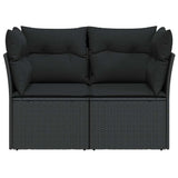Garden Sofa with Cushions 2-Seater Black Poly Rattan - Top-Down View