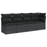 Garden Sofa with Cushions 4-Seater Black Poly Rattan - Front View