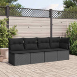 Garden Sofa with Cushions 4-Seater Black Poly Rattan - Side View
