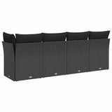 Garden Sofa with Cushions 4-Seater Black Poly Rattan - Rear View