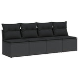 Garden Sofa with Cushions 4-Seater Black Poly Rattan - Front View