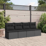 Garden Sofa with Cushions 4-Seater Black Poly Rattan - Side View