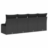 Garden Sofa with Cushions 4-Seater Black Poly Rattan - Rear View