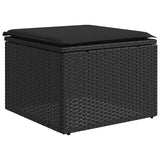 Garden Stool with Cushion Black 55x55x37 cm Poly Rattan - Front View