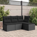 Garden Stool with Cushion Black 55x55x37 cm Poly Rattan - Side View