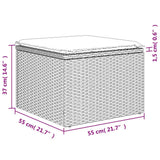 Garden Stool with Cushion Black 55x55x37 cm Poly Rattan - Close-Up Angle