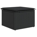 Garden Stool with Cushion Black 55x55x37 cm Poly Rattan - Front View
