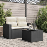 Garden Table with Glass Top Black 55x55x37 cm Poly Rattan - Side View
