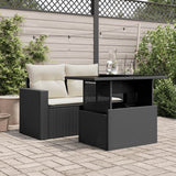 Garden Table with Glass Top Black 100x55x73 cm Poly Rattan - Side View