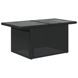 Garden Table with Glass Top Black 100x55x73 cm Poly Rattan - Close-Up Angle