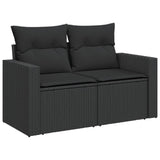 Garden Sofa with Cushions 2-Seater Black Poly Rattan - Front View