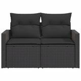 Garden Sofa with Cushions 2-Seater Black Poly Rattan - Top-Down View